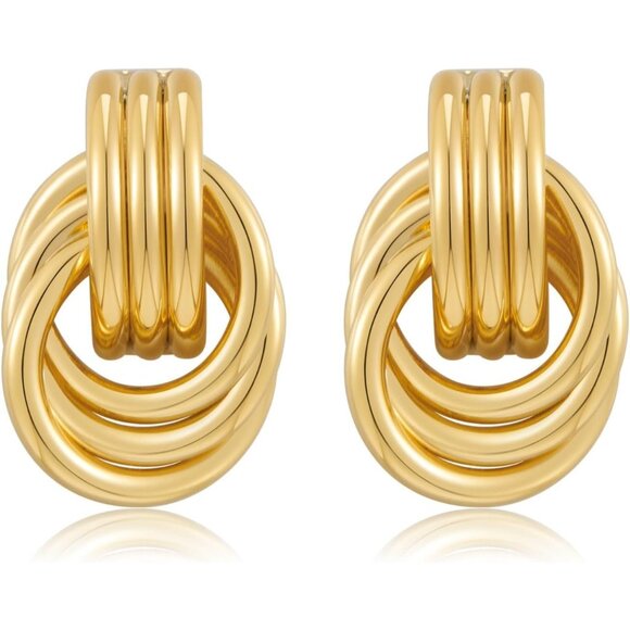 ⚡Chunky Gold Knot Earrings Statement Hoop Stud Earrings for Women Vintage Style - Picture 1 of 6